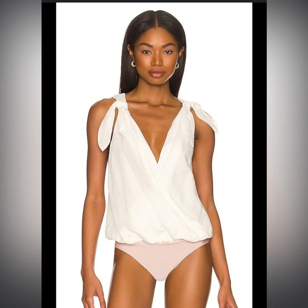 Amanda Uprichard Avari Bodysuit in White Linen Size